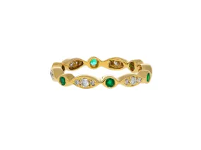 14K Gold Emerald and Lab Diamond Bezel Stacking 3MM Band Wave Ring