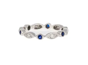 14K White Gold Bezel Blue Sapphire & Diamond Stack 3MM Band Ring