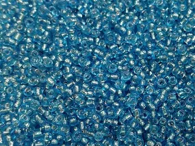 Aqua Blue Transparent Silverline Round Rocaille Glass Seed Beads