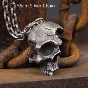 Damaged Half Face Sterling Silver Brass Skull Pendant