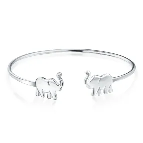 Delicate Lucky Elephant Bangle Cuff Bracelet High .925 Sterling Silver