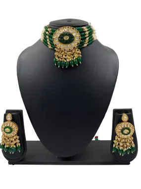 Designer Handcrafted Green Stone And Pearl Statement Choker Set For Women By Gehna Shop