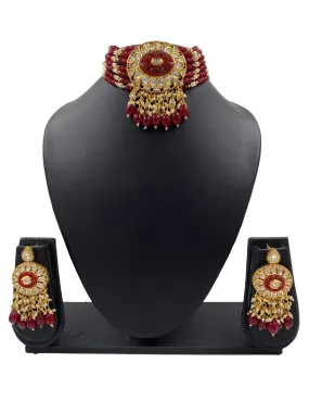 Designer Handcrafted Maroon Stone And Pearl Statement Choker Set For Women By Gehna Shop