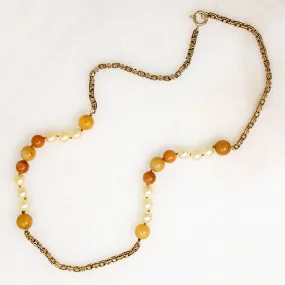 English Chain Necklace with Pearl & Autumnal Jade by Ancient Influences