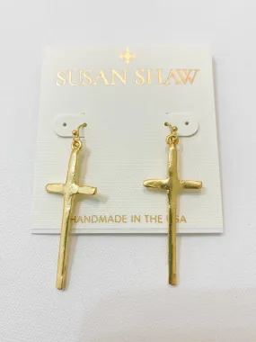 Long Gold Cross Wire Earring