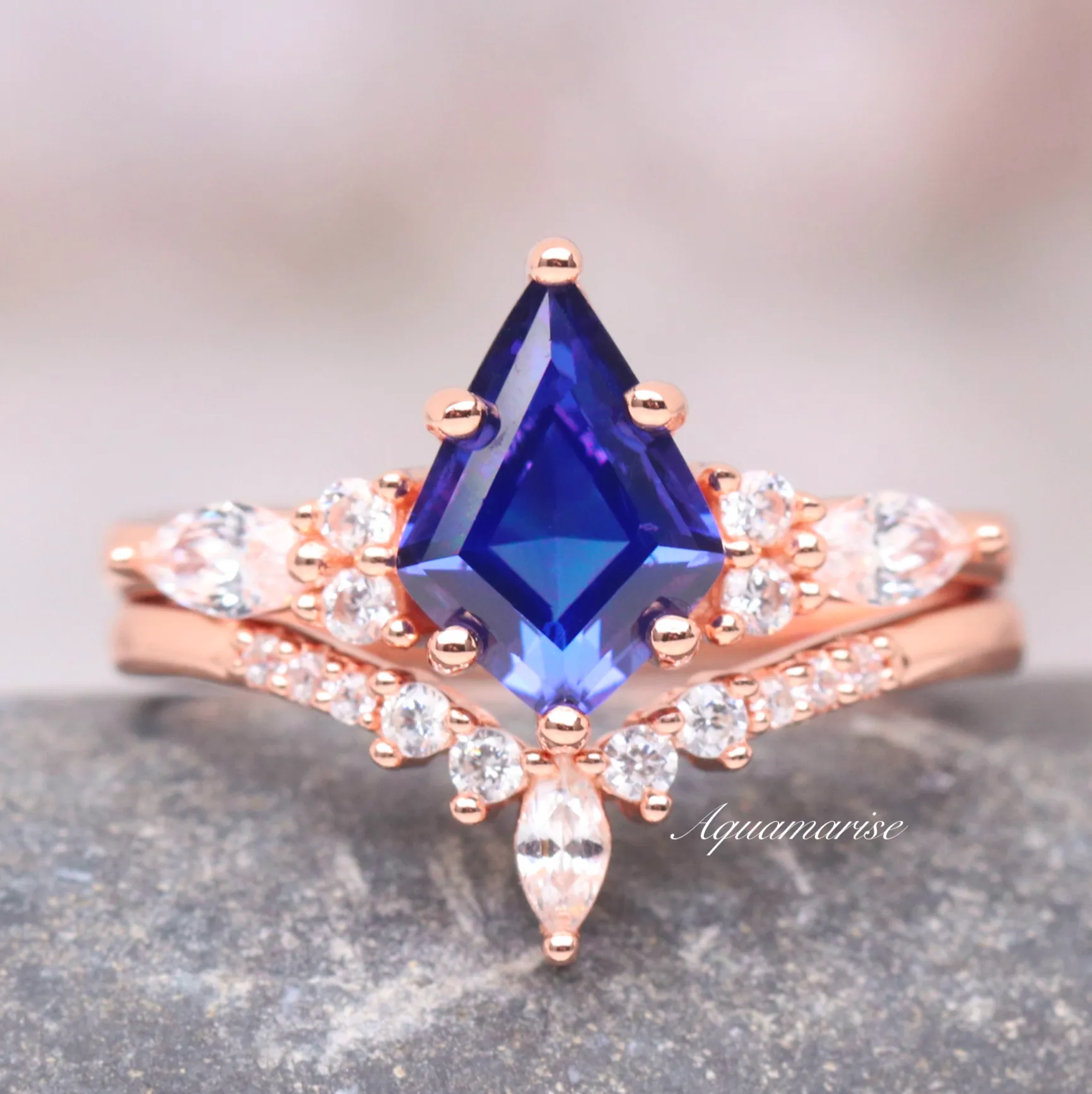 Skye Orion Nebula & Cornflower Sapphire Couples Ring